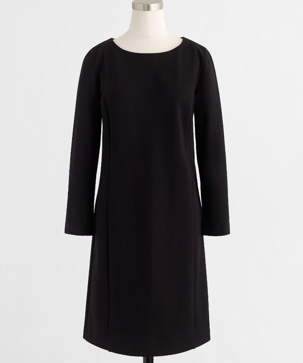 NEW J CREW Black Ponte Long Sleeve Mini Shift Dress Size Large